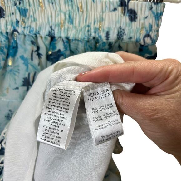 Hemant & Nandita - Women’s Floral Tiered Ruffle Mini Skirt - Blue, Gold, Small - Picture 13 of 14